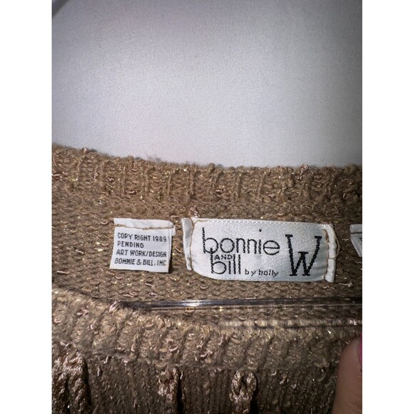 Vtg Sweater Plus Size 3X Brown Gold Cable-Knit Fringe Sparkle Disco Boho 80’s - Picture 3 of 7